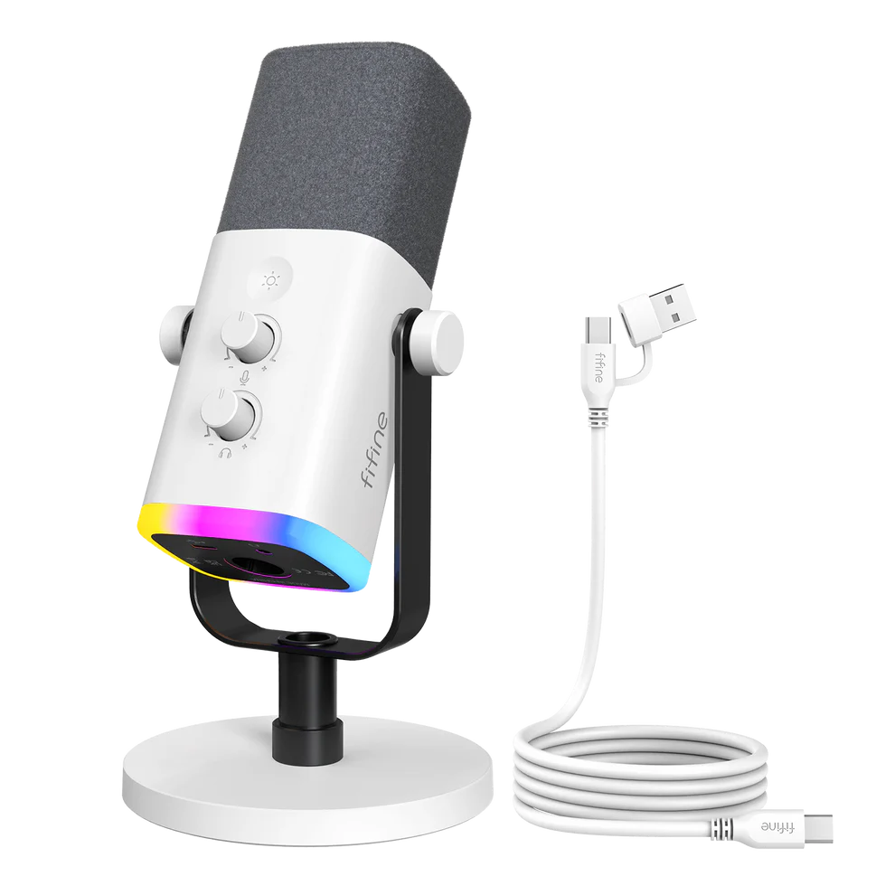MICROPHONE DYNAMIQUE FIFINE AM8 USB XLR RGB WHITE